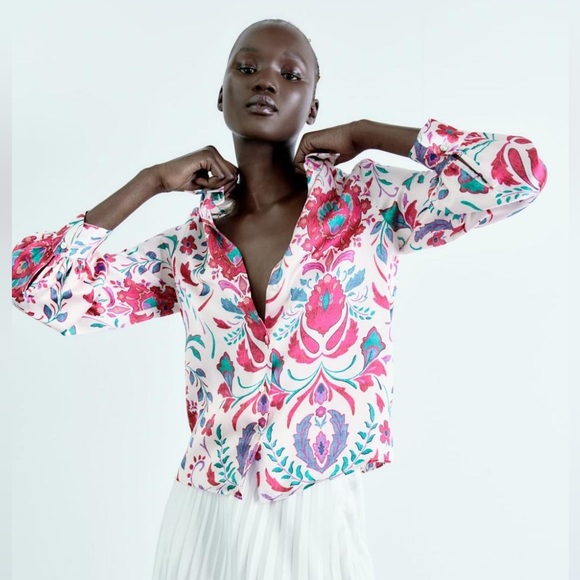 Women's Zara Shirt With Multicolored Floral Print | Shirts And Blouses - Picture 4 of 5